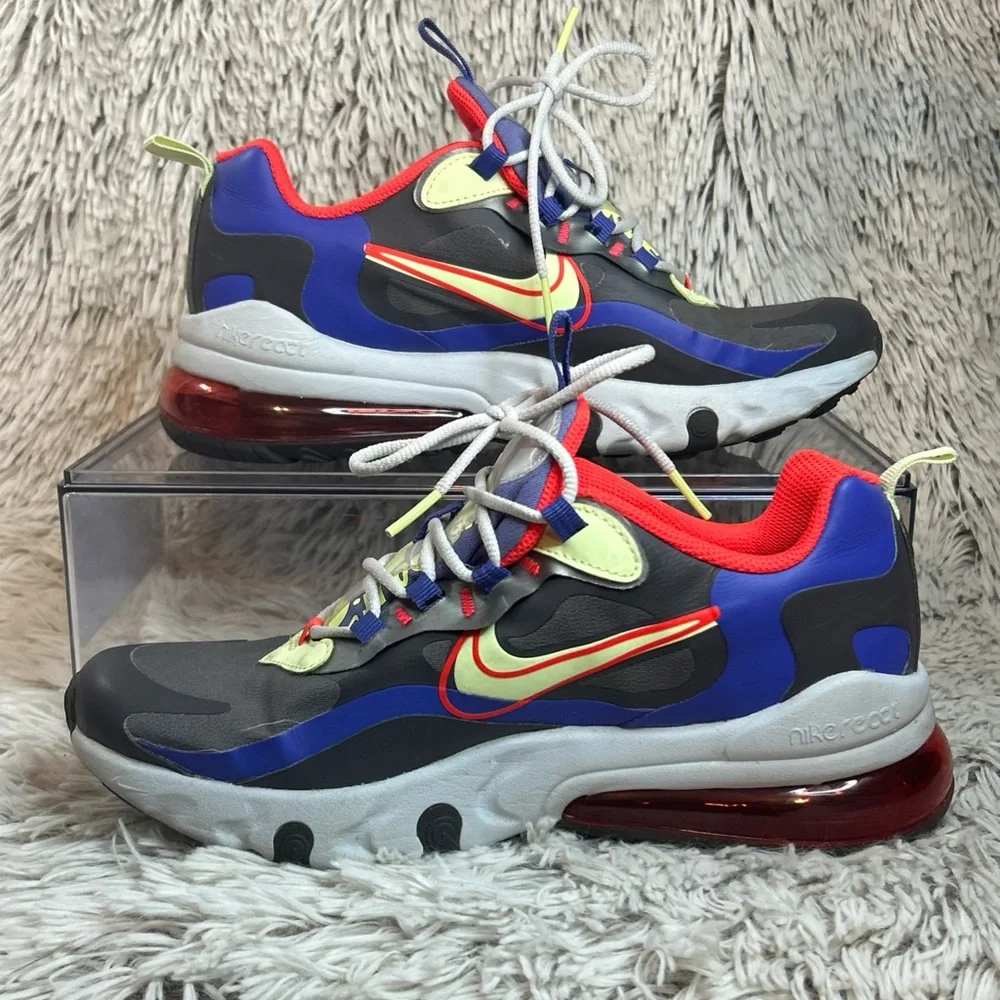 Nike Air Max 270 React GS Grey Volt Youth 6.5 Women's 8 Colorful‎ Running Shoes